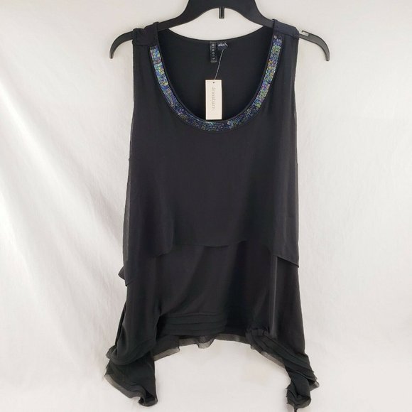 dressbarn Tops - Dress Barn Black Beaded Neck Flowy Tank Top Large